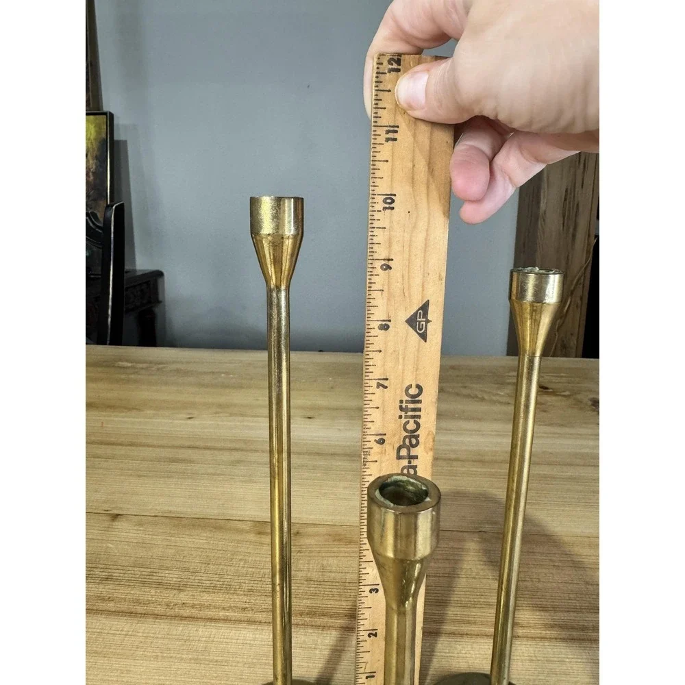 Brass & Copper Collection Cobalt Candlestick‎ Holders Set 5 Gold MCM Vintage
